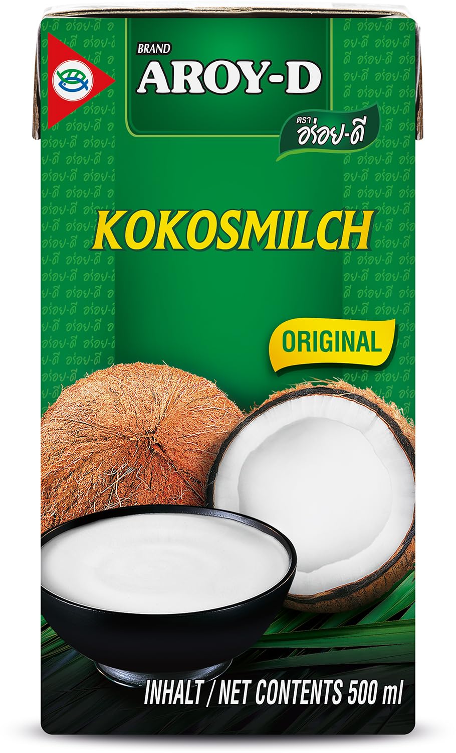 AROY-D Leche de Coco (Contenido de Grasa Aprox. 19%, Ideal para cocinar, Hornear, postres y cócteles), 500 ml