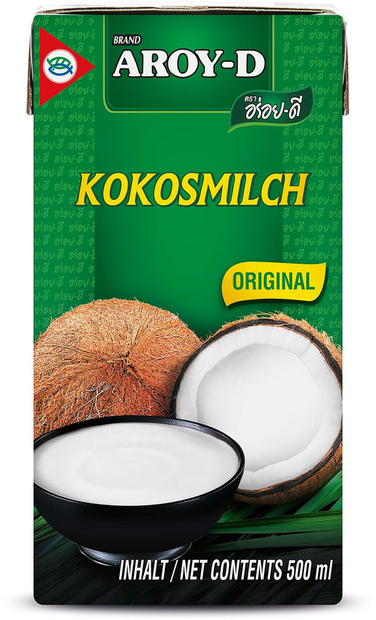 AROY-D Leche de Coco (Contenido de Grasa Aprox. 19%, Ideal para cocinar, Hornear, postres y cócteles), 500 ml