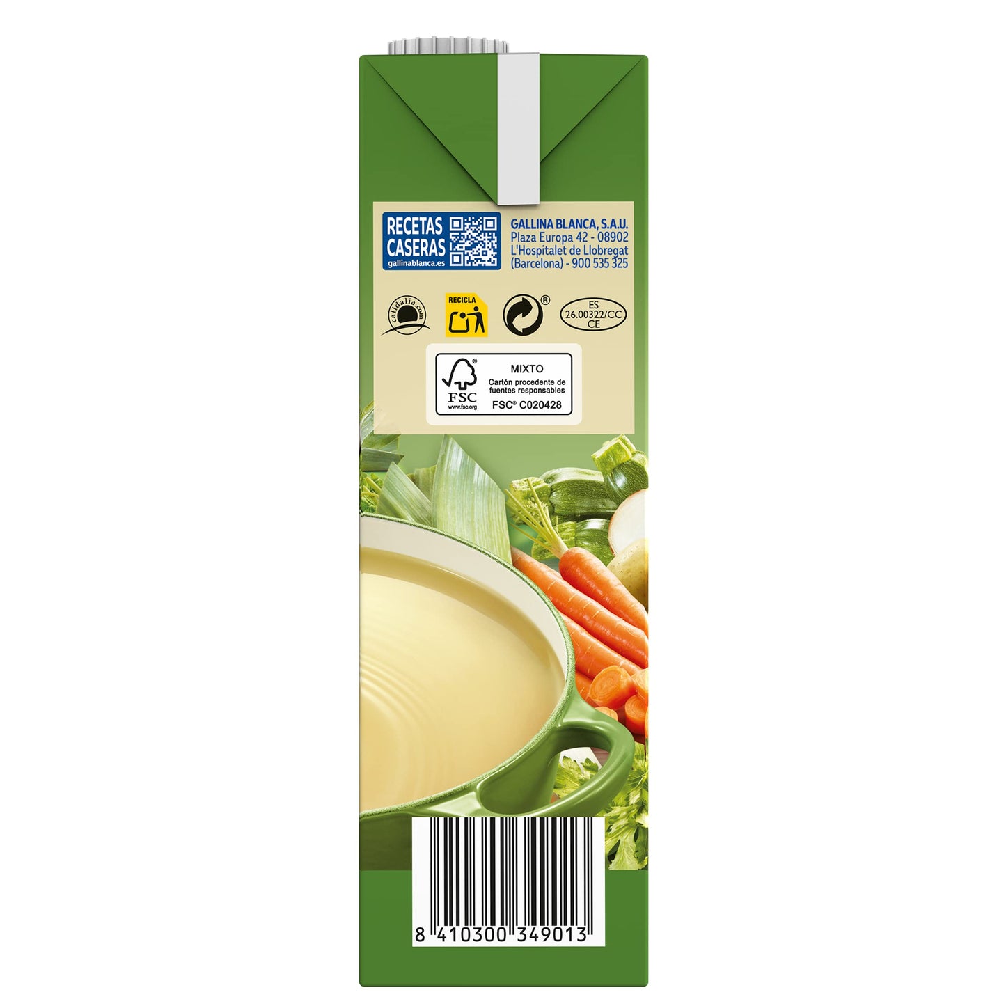 GALLINA BLANCA Caldo Casero de Verduras 100% Natural | Elaborado con Verduras Seleccionadas de la Huerta, Cocinado a Fuego Lento. Sin Gluten, Sin Conservantes, Bajo en Grasa - 1L