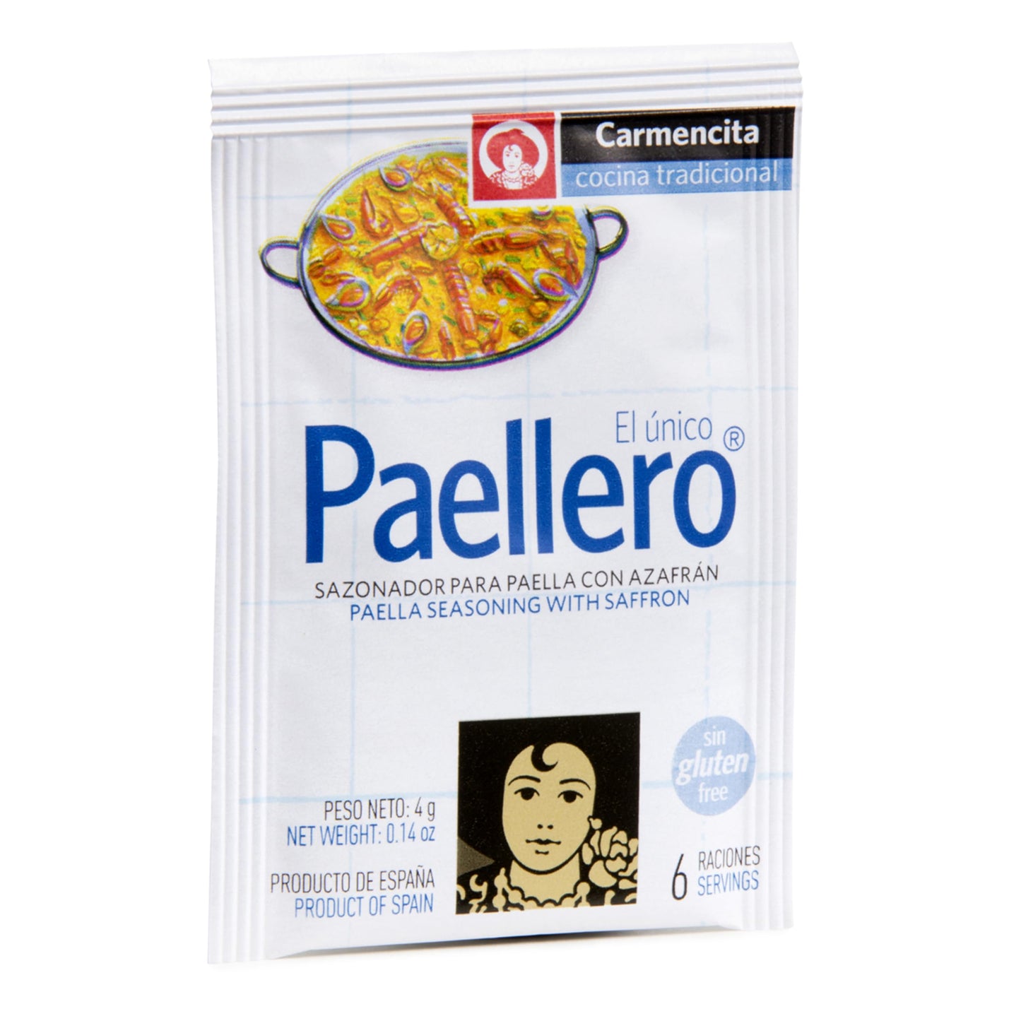 Carmencita Sazonador para Paella con Azafrán, Sin Gluten, 15 Sobres de 4g, 90 raciones