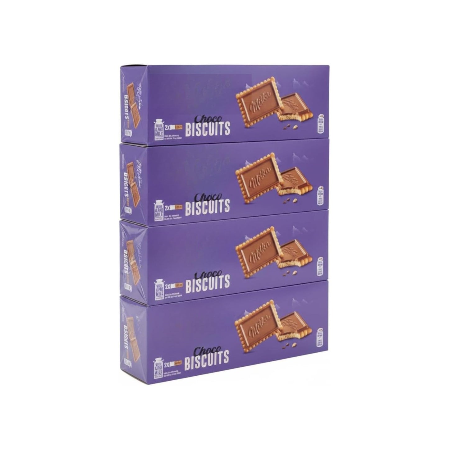 Choco Biscuits - Pack de 4 Cajas de 150g (600g Total) - Galletas Crujientes con Chocolate con Leche de los Alpes - Merienda Familiar y Desayuno - NEXU