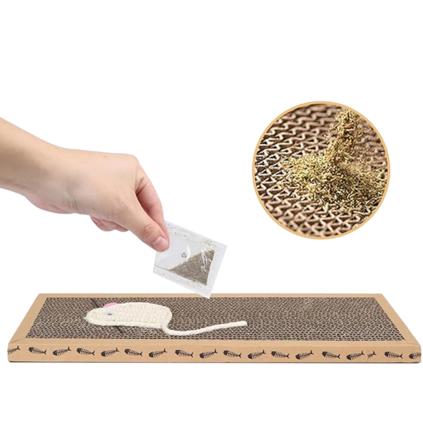 Rascador para Gatos de Cartón y Sisal Natural – 38x12.5 cm con Catnip Incluido – Alfombrilla Rascadora Divertida y Duradera – Antiestrés, Juguete y Zona de Descanso para Gatos