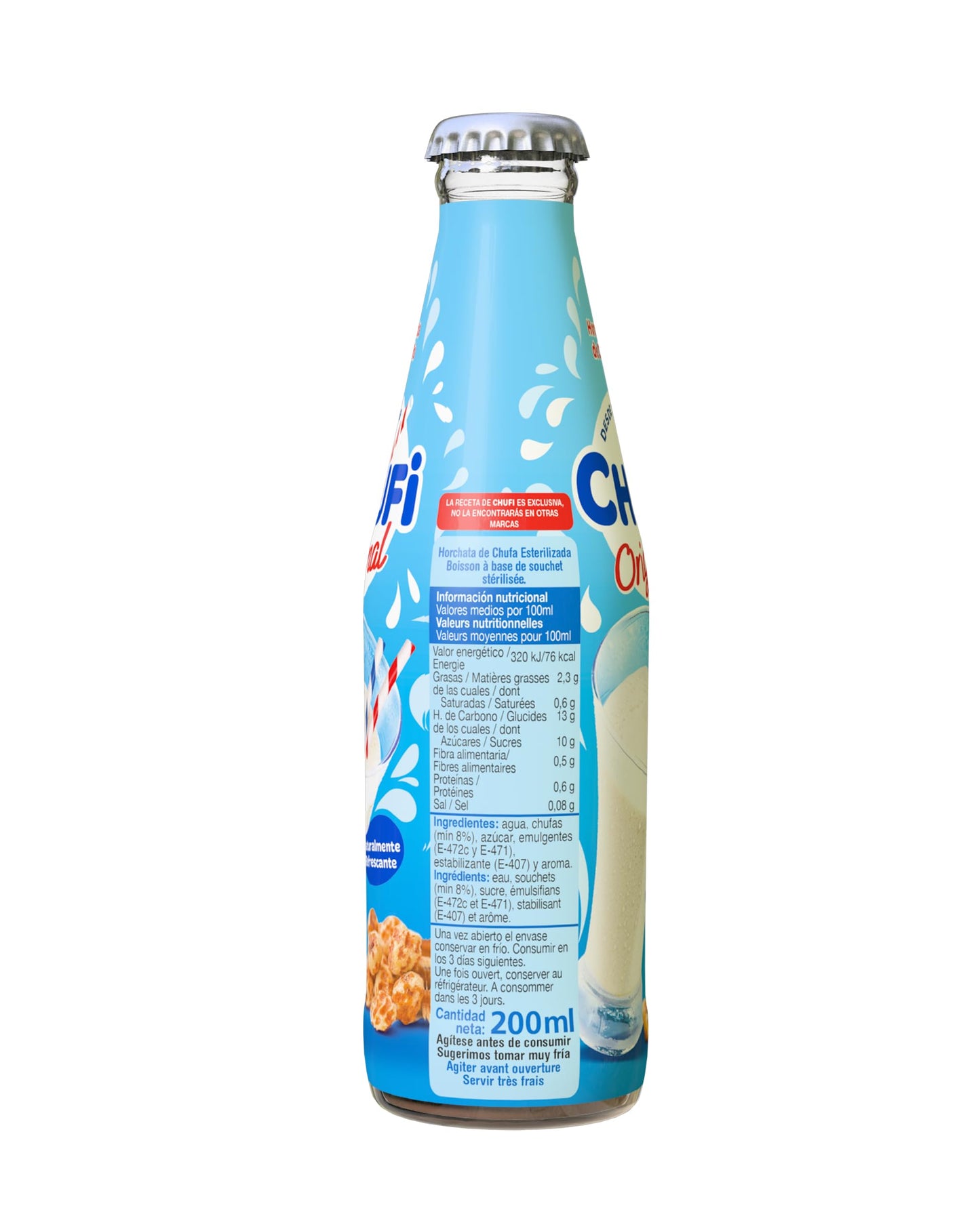 Chufi - Horchata Original, 100% Vegetal, Sin Lactosa, Sin Gluten, Sin Alérgenos - Pack 12x200 ml