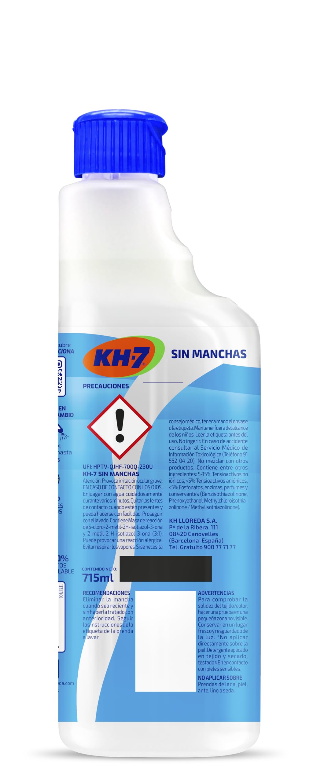 KH-7 Sin Manchas | Quitamanchas Ropa | Elimina Todo Tipo de Manchas | Vino, Chocolate, Tomate, Grasa, Aceite, Sangre, Maquillaje y más | Recambio 715 mL