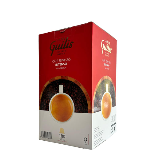 CAFES GUILIS DESDE 1928 AMANTES DEL CAFE Cápsulas Compatibles Máquinas Café Espresso - Café Intenso 100% arábica - Aluminio Reciclable - Sabor Intenso y Aromático - Pack 180 Uds