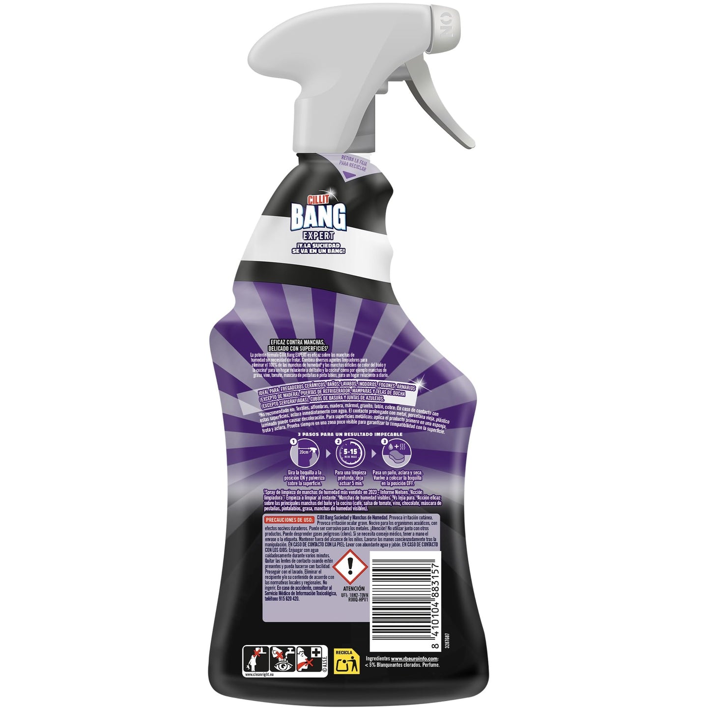 Cillit Bang Manchas de Humedad y Suciedad, potente limpiador juntas negras, baño, cocina, formato spray, 750 ml