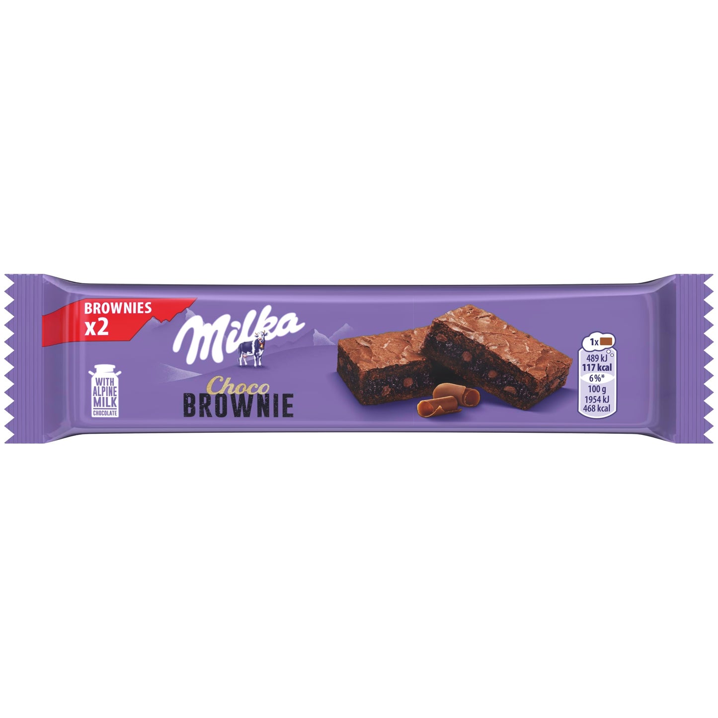 Milka Choco Brownie, Bizcocho de Chocolate con Leche de los Alpes y Trozos de Chocolate con Leche, Pack de 24 x 50 g