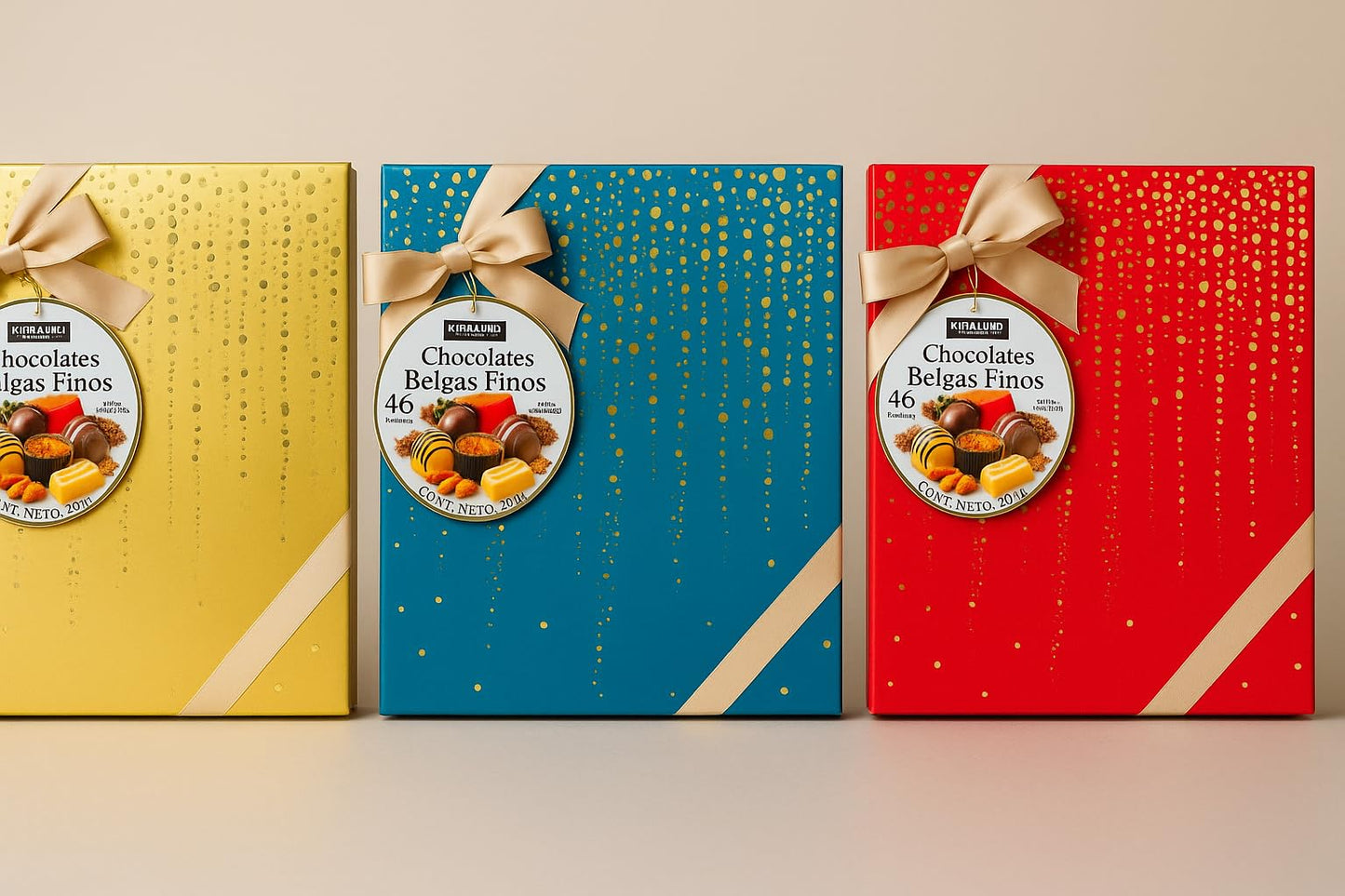 Chocolates Belgas de Lujo Signature | Caja Surtida con 46 Piezas | Chocolate Negro, con Leche y Blanco | Pralinés Rellenos con Avellana, Caramelo y Ganache | Ideal para Regalo (46 Piezas, DORADO)