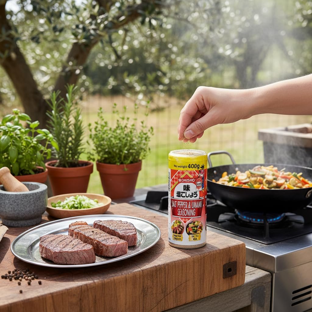 Daisho Sazonador Japonés de Sal, Pimienta y Umami 400g - Condimento Profesional para Carne, Wagyu, Salteados al Wok y Barbacoa - Potenciador de Sabor Auténtico de Japón