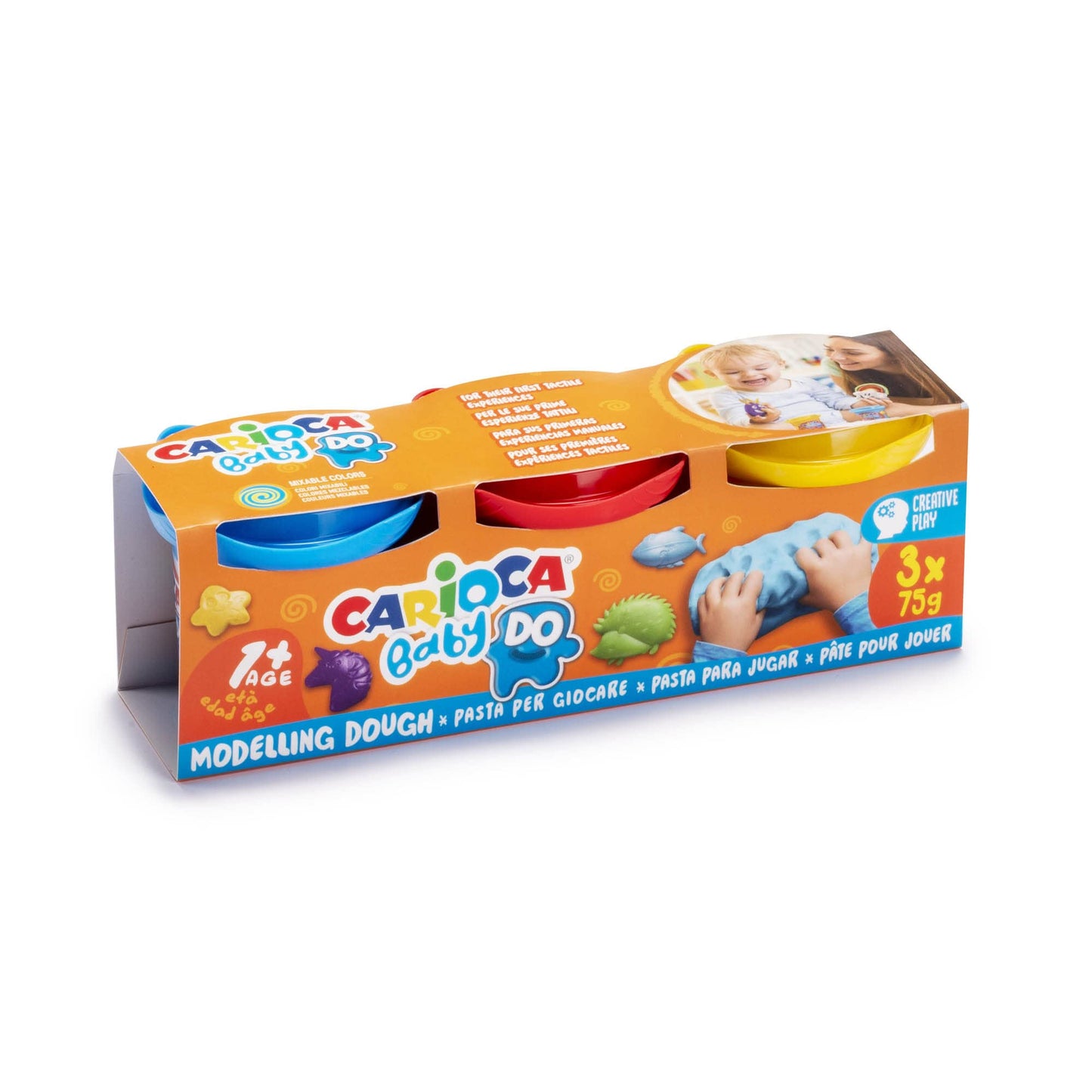 Carioca Baby DO Plastilina, Set de 3 Colores, para Niños a Partir de 12 Meses, Colores Luminosos y Combinables, para Niños de 1 Año, No Ensucia Las Manos y Secado al Aire, Contiene Trigo