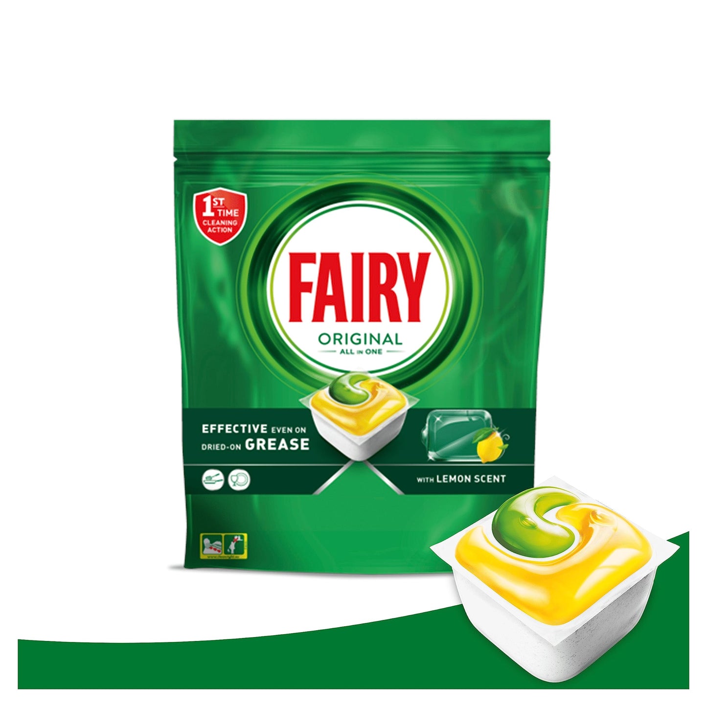 Fairy Original Todo En Uno Cápsulas De Lavavajillas, Limón, 71 Cápsulas, Efectivas Incluso En La Grasa Reseca