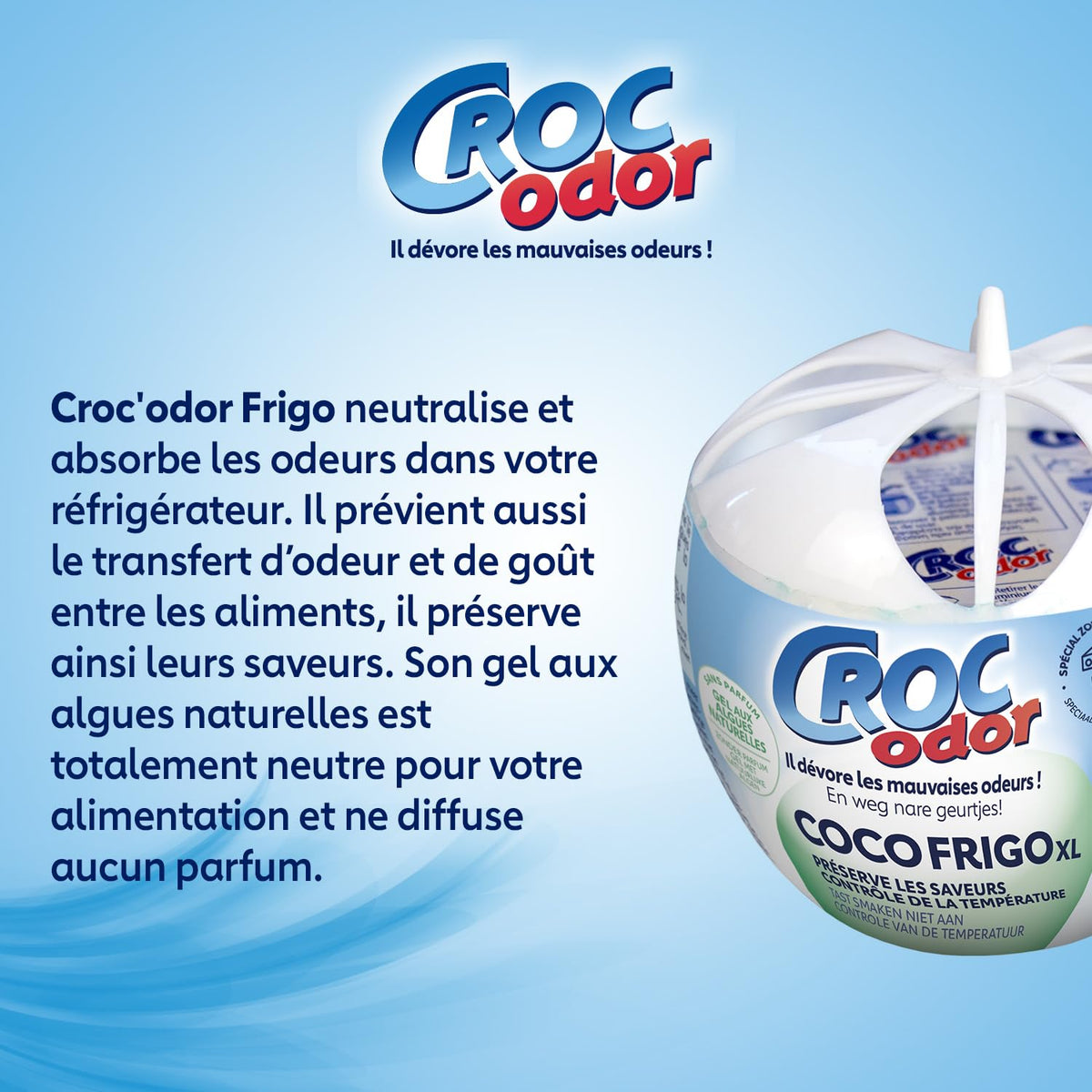 CROC'ODOR Désodorisant pour Frigo 140 g Taille XL