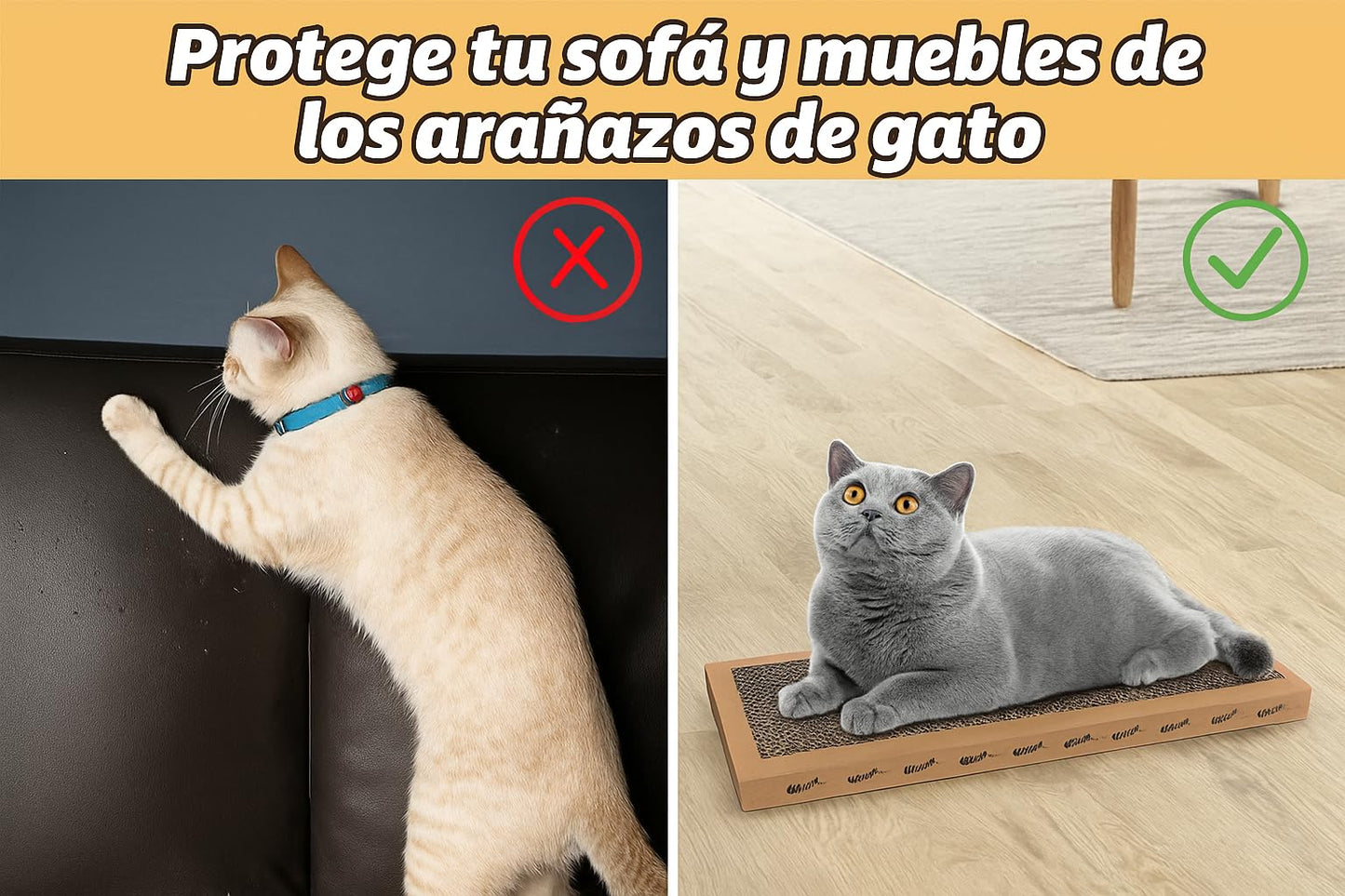 Rascador para Gatos de Cartón y Sisal Natural – 38x12.5 cm con Catnip Incluido – Alfombrilla Rascadora Divertida y Duradera – Antiestrés, Juguete y Zona de Descanso para Gatos