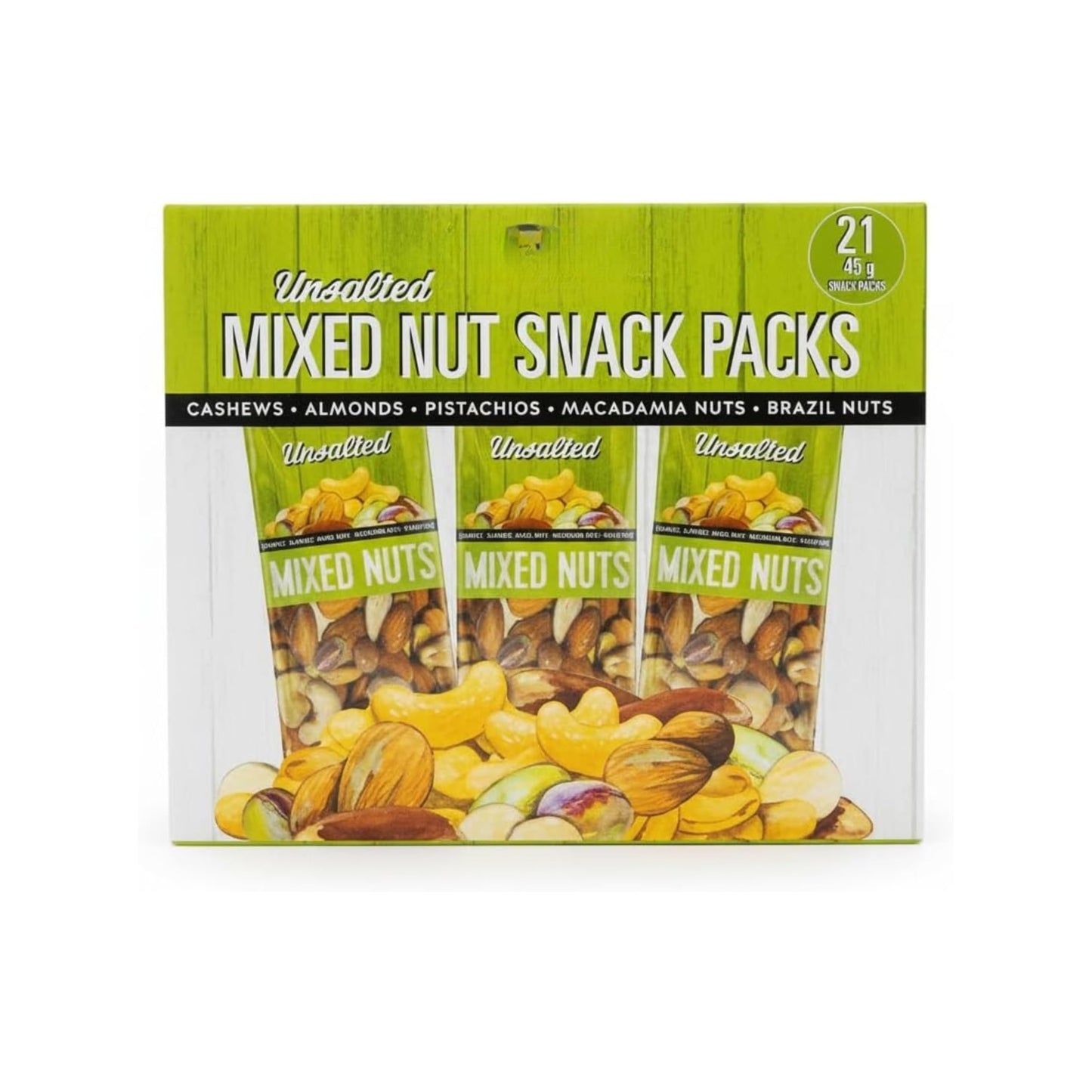 Surtido de Frutos Secos Tostados Sin Sal Añadida - Pack Ahorro 21 Bolsitas de 45g (945g), Mezcla de Anacardos, Almendras, Pistachos, Macadamias y Nueces de Brasil - NEXU
