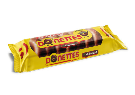 Donettes Clásicos - Mini Rosquillas con Crujiente Cobertura Sabor a Chocolate, 8 unidades