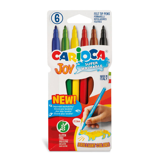 Carioca Rotuladores Joy Punta Fina | Blister de 6 rotuladores superlavables y con gran cobertura | Colores surtidos | Punta Ø 2,8 mm | 6piezas