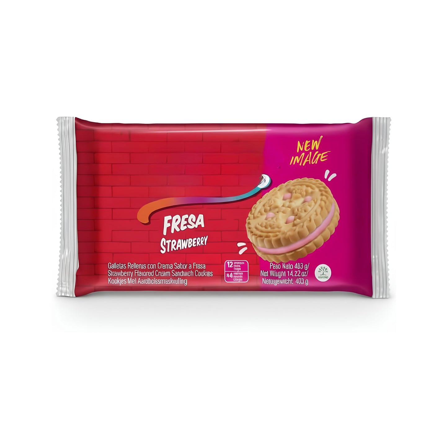 Festival Galletas Rellenas de Crema Sabor Fresa - Pack de 403g con 12 Paquetes Individuales (48 Galletas) - Merienda Crujiente sin Grasas Trans ni Colesterol - Ideal para Niños y Postres - NEXU