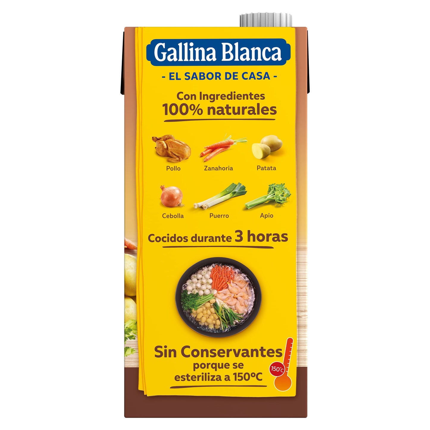 GALLINA BLANCA Caldo Casero de Pollo 100% Natural | Elaborado con Pollo Fresco y Verduras de la Huerta, Cocinado a Fuego Lento Durante 3h. Sin Gluten, Sin Conservantes, Bajo en Grasa - 1L