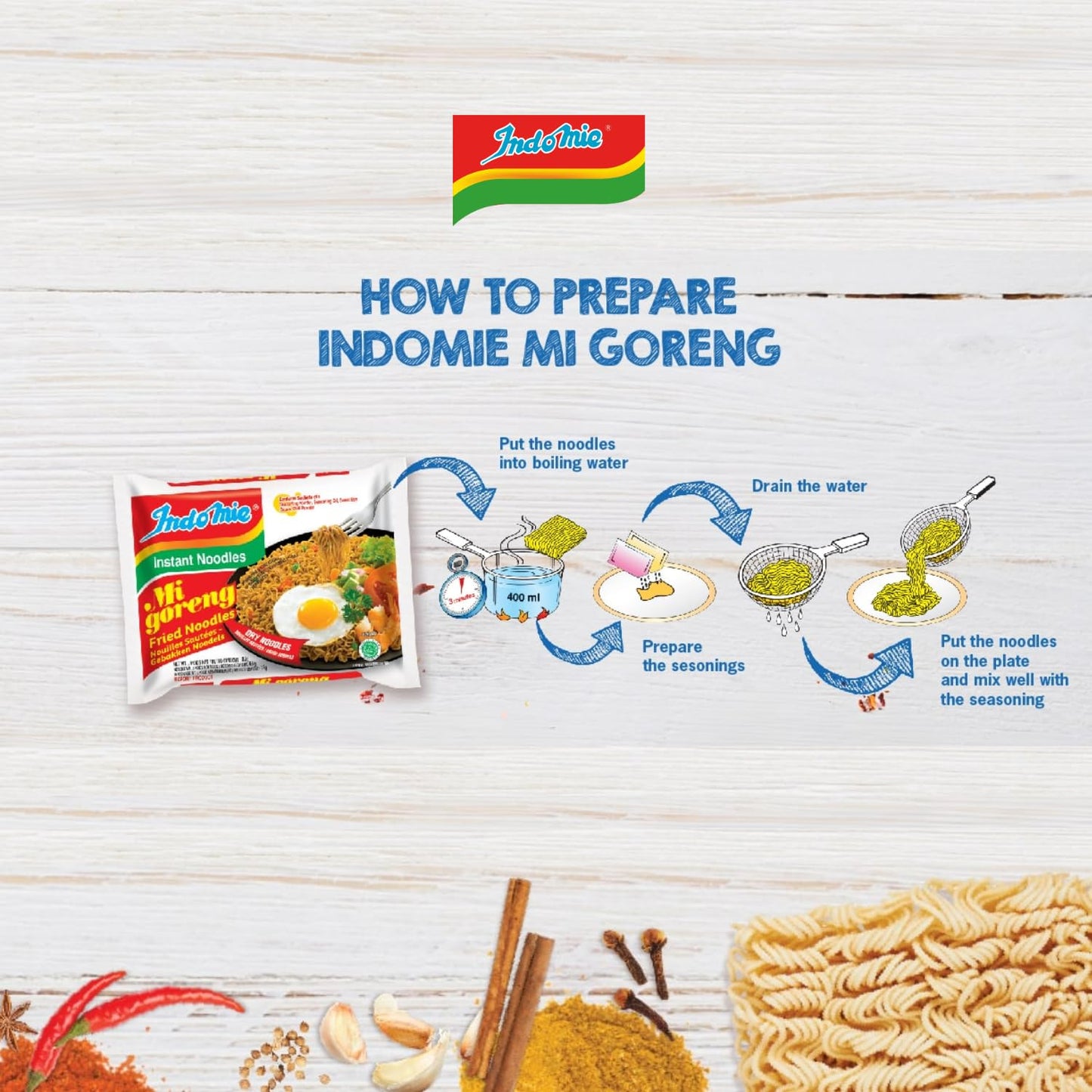 Indomie Tallarines instantáneos fritos Mi Goreng, sabor Fideos salteados, 85 g (paquete de 40) (el empaque puede variar)