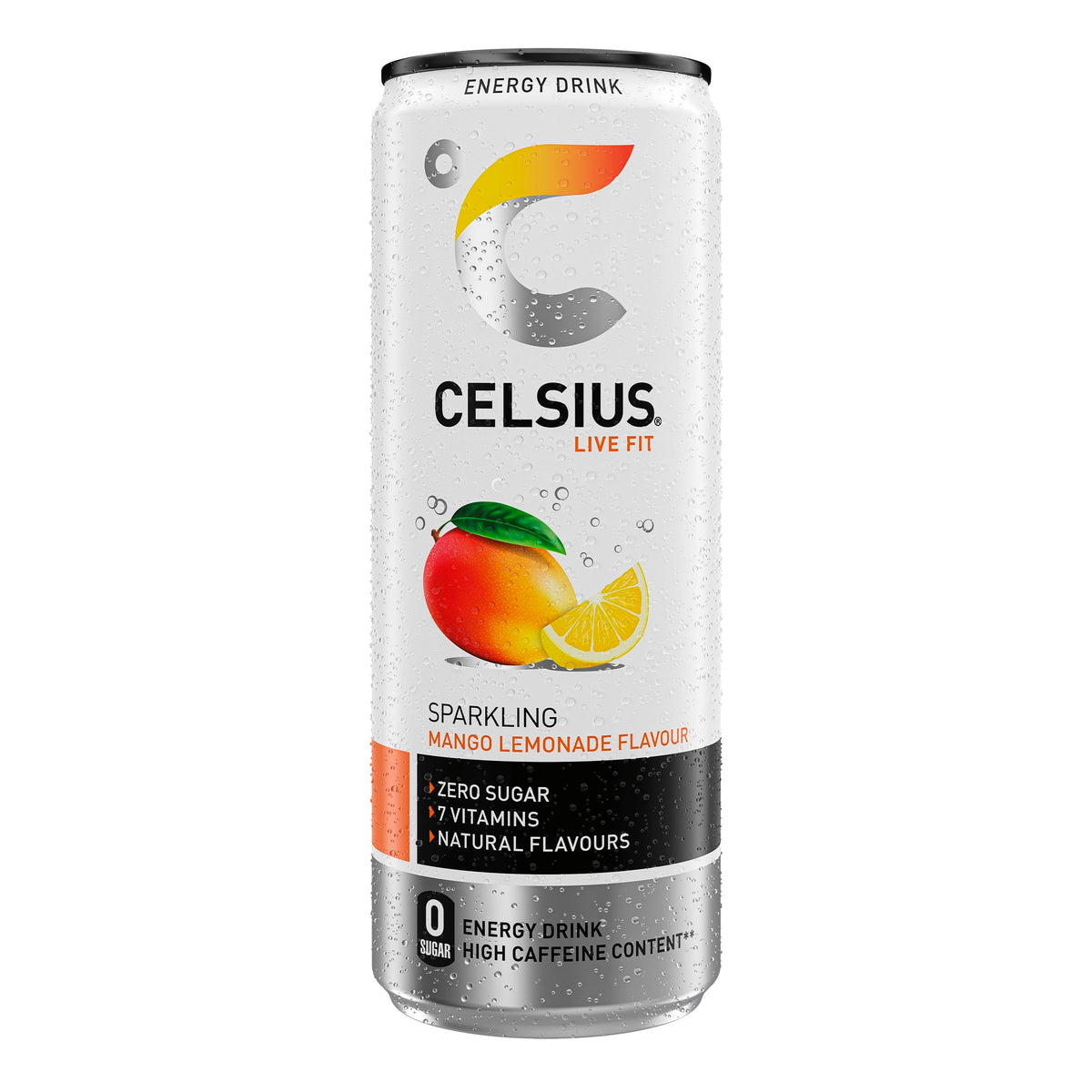 Celsius Bebida Energética Sin Azúcar, Sabor Mango Limón, Energy Drink Funcional - Lata, Pack 12 x 355 ml