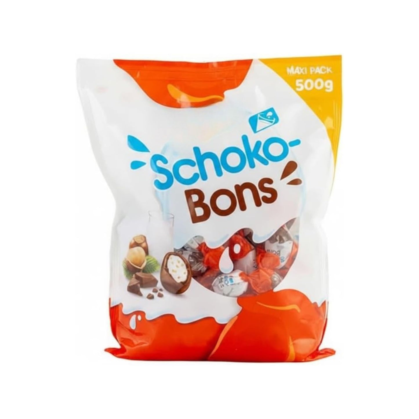 Schoko-Bons Maxi Pack 500g - Bombones de Chocolate con Leche con Relleno Cremoso y Avellana - Formato Ahorro Familiar - Envueltos Individualmente - NEXU