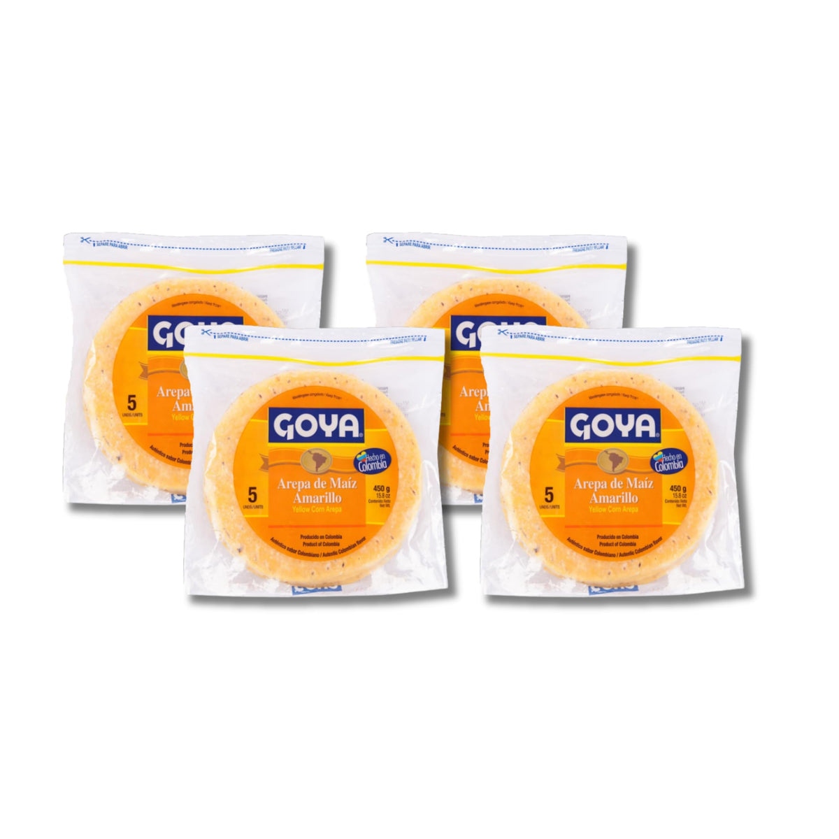 Arepa de Maíz Amarillo , Pack de 4 Paquetes 450gx5uds c/u (20 Unidades, 1800g Total), Arepas Precocinadas Sin Gluten - Ideal para Desayunos y Cenas - Preparación Fácil y Rápida - NEXU