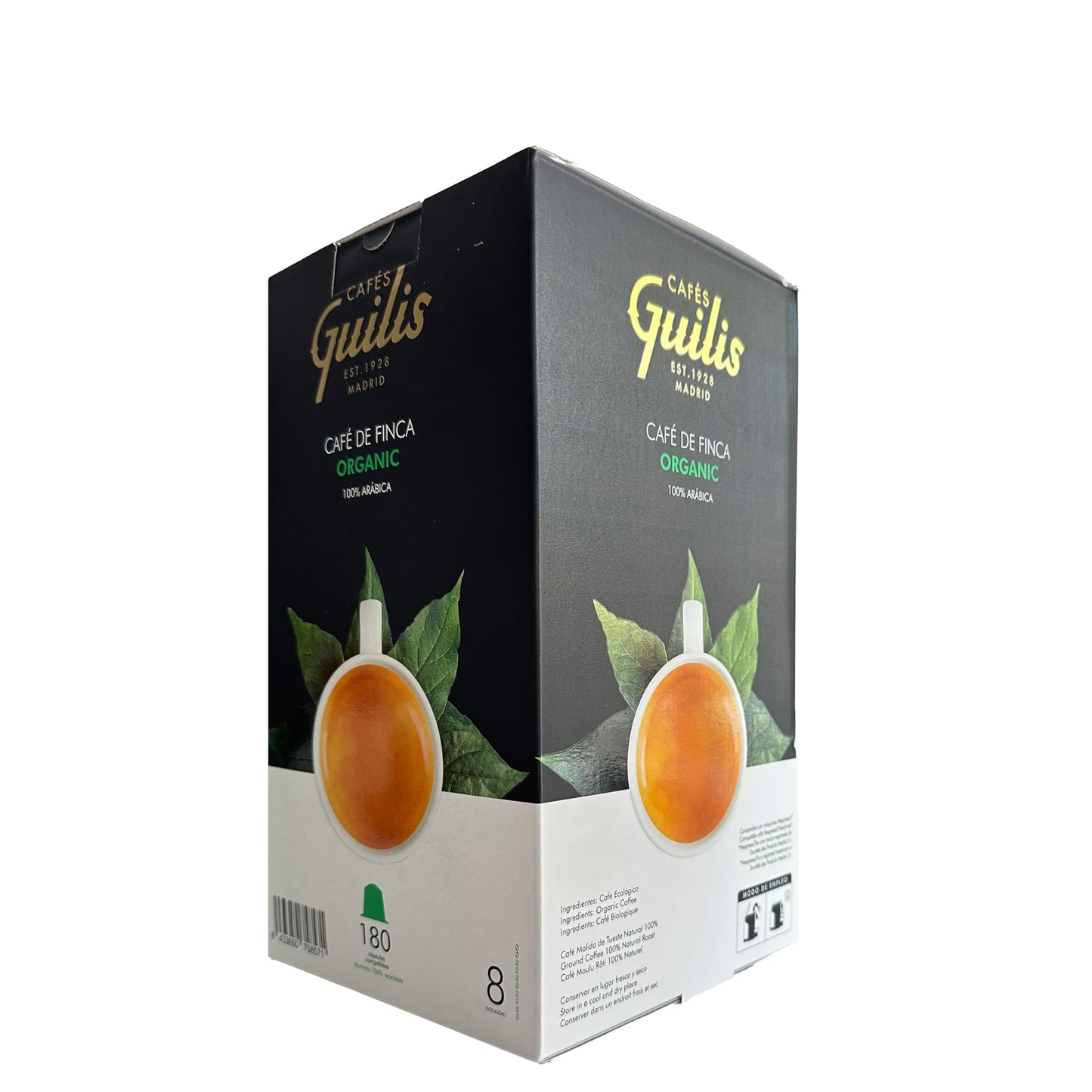 CAFES GUILIS DESDE 1928 AMANTES DEL CAFE Cápsulas Compatibles Máquinas de Café Espresso - Café Orgánico de Finca Rainforest Alliance - Aluminio Reciclable - Sabor Intenso y Aromático - Pack 180 Uds