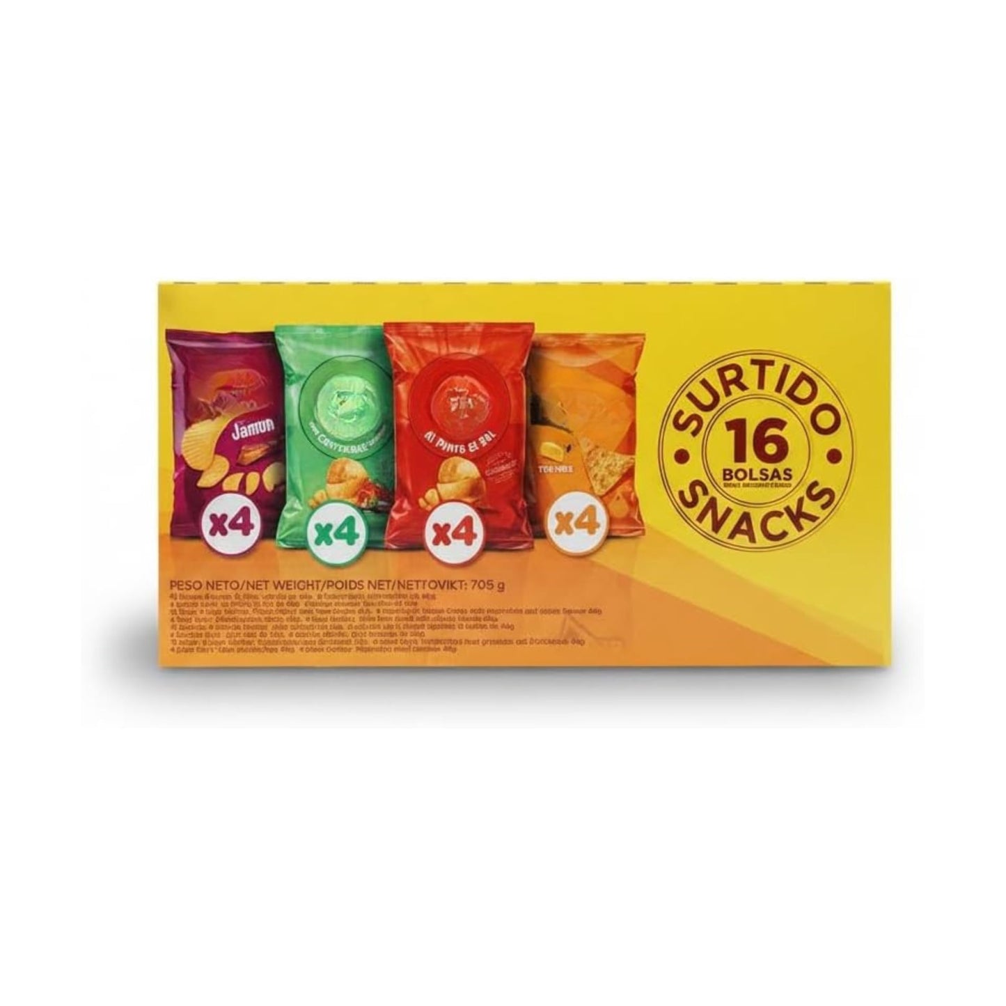 Surtido de Snacks Pack de 16 Bolsas - Mix de Aperitivos Variados - Ideal para Fiestas, Cumpleaños y Meriendas - Formato Familiar 708g -NEXU