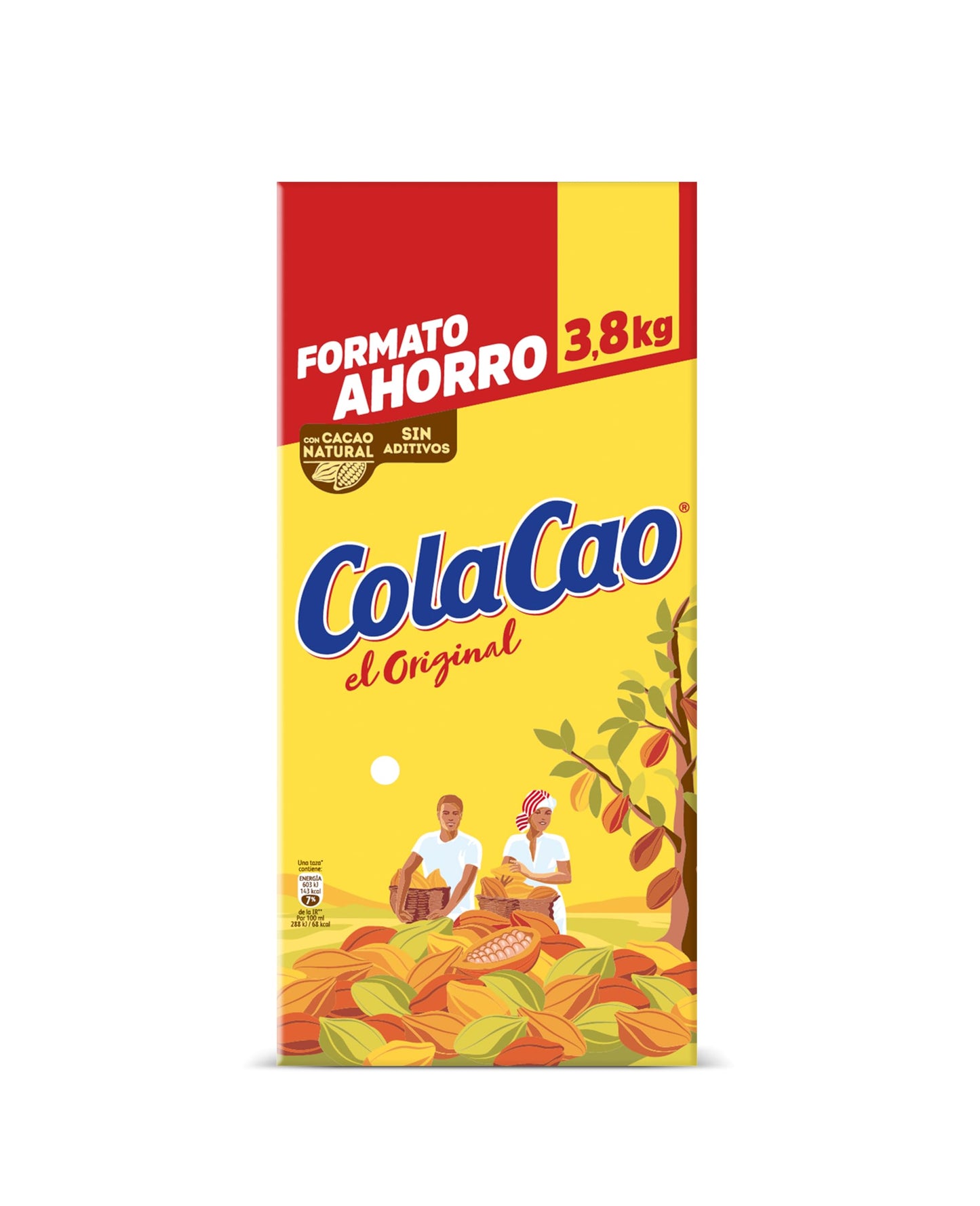 ColaCao Original, Cacao Soluble Natural sin Aditivos, Formato Ahorro, con Cacao Natural, 3,8kg