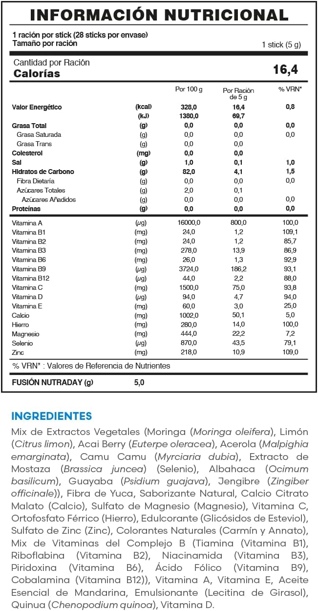 FUXION - NUTRADAY Bebida de Fresa Natural con Moringa, Vitaminas y Minerales | Suplemento para Vitalidad y Defensas | Apoyo Inmunitario y Energía para Toda la Familia 1 caja con 28 stick