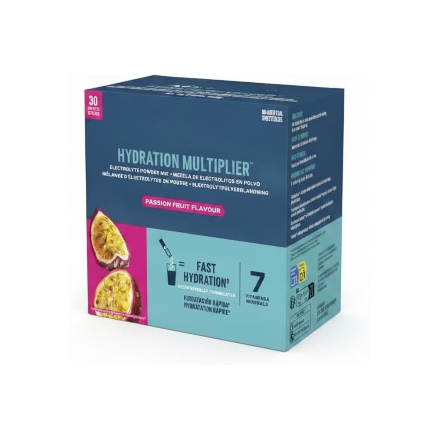 Mezcla de Electrolitos en Polvo Sabor Maracuyá - 30 Sticks Individuales 16g c/u (480g) en Total, Bebida con Vitaminas C, B6 y B12 - Sin Edulcorantes Artificiales - NEXU