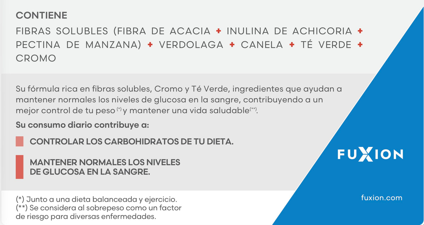FUXION - NOCARB T | Té de Fibras Solubles Naturales (Yacón, Acacia, Inulina, Pectina de Manzana) + Canela + Té Verde + Cromo | Control de Azúcar y Carbohidratos | Sabor Manzana & Canela | 1 Caja de 28 Sticks
