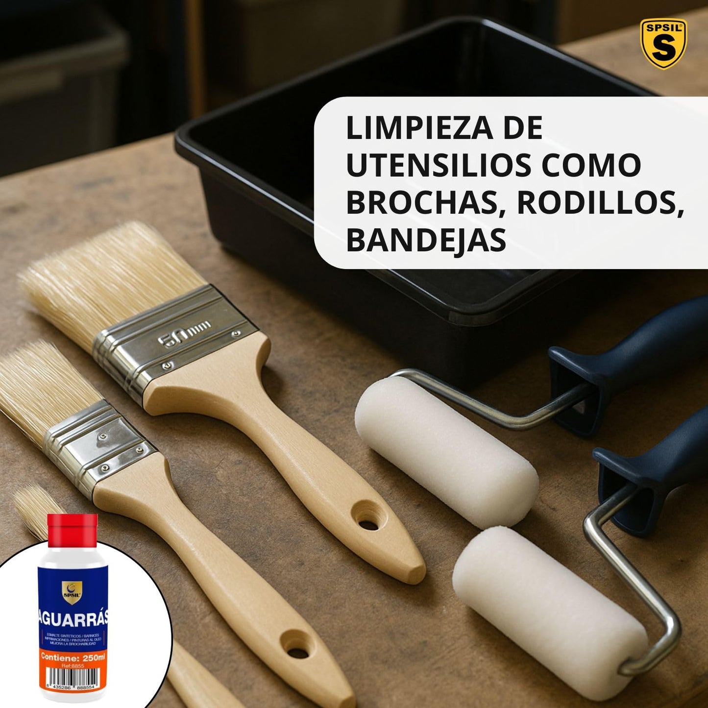 SPSIL Aguarrás 250 ml - Limpieza Eficaz de Utensilios y Restos de Pintura - Fácil Aplicación