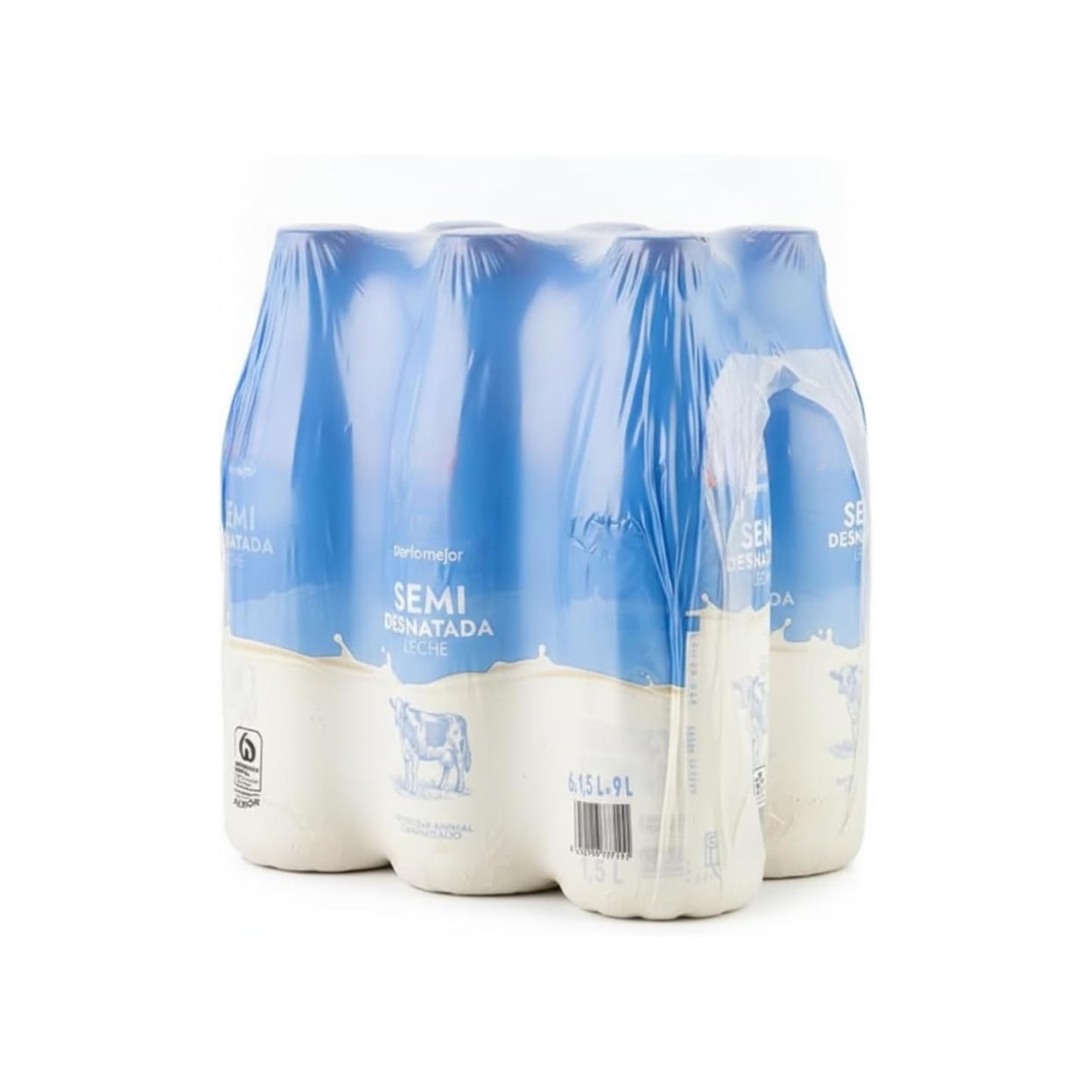 Leche Semidesnatada - Pack Ahorro 6 x 1,5L (Total 9 Litros) - Leche 100% Natural con Certificado de Bienestar Animal AENOR - Formato Familiar en Botella de Plástico - NEXU