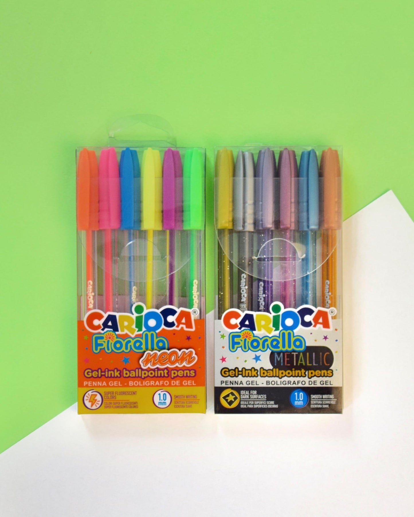 CARIOCA Bolígrafos del Gel Neón | Caja de 6 Bolígrafos de Gel Fiorella colores Neón | Para el Colegio, Universidad y Oficina | Punta de Ø 0,1 mm | 6 piezas
