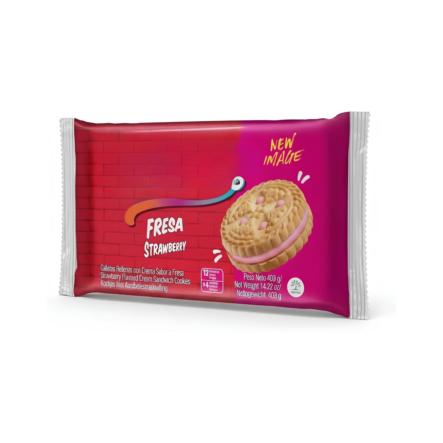 Festival Galletas Rellenas de Crema Sabor Fresa - Pack de 403g con 12 Paquetes Individuales (48 Galletas) - Merienda Crujiente sin Grasas Trans ni Colesterol - Ideal para Niños y Postres - NEXU