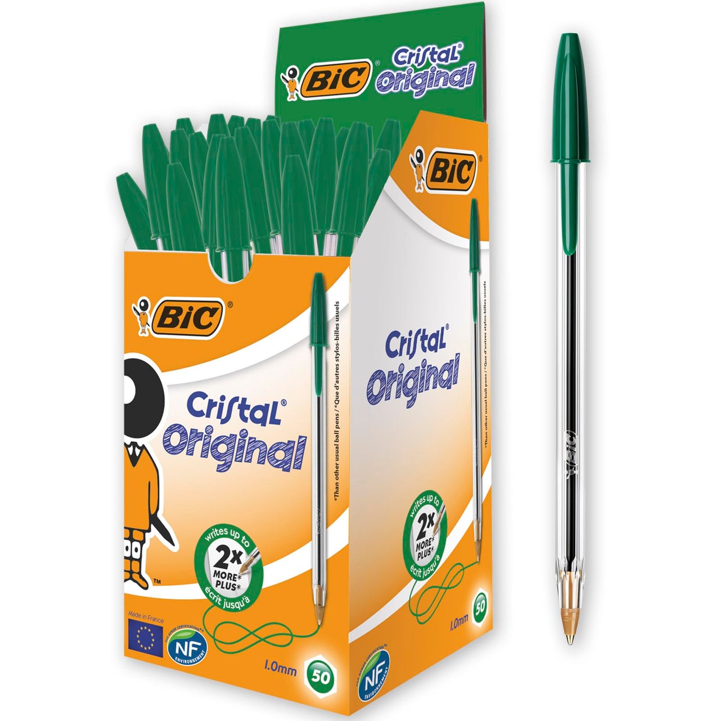 BIC 8373629 Cristal Original - Caja de 50 unidades, bolígrafos punta media 1.0 mm, color verde