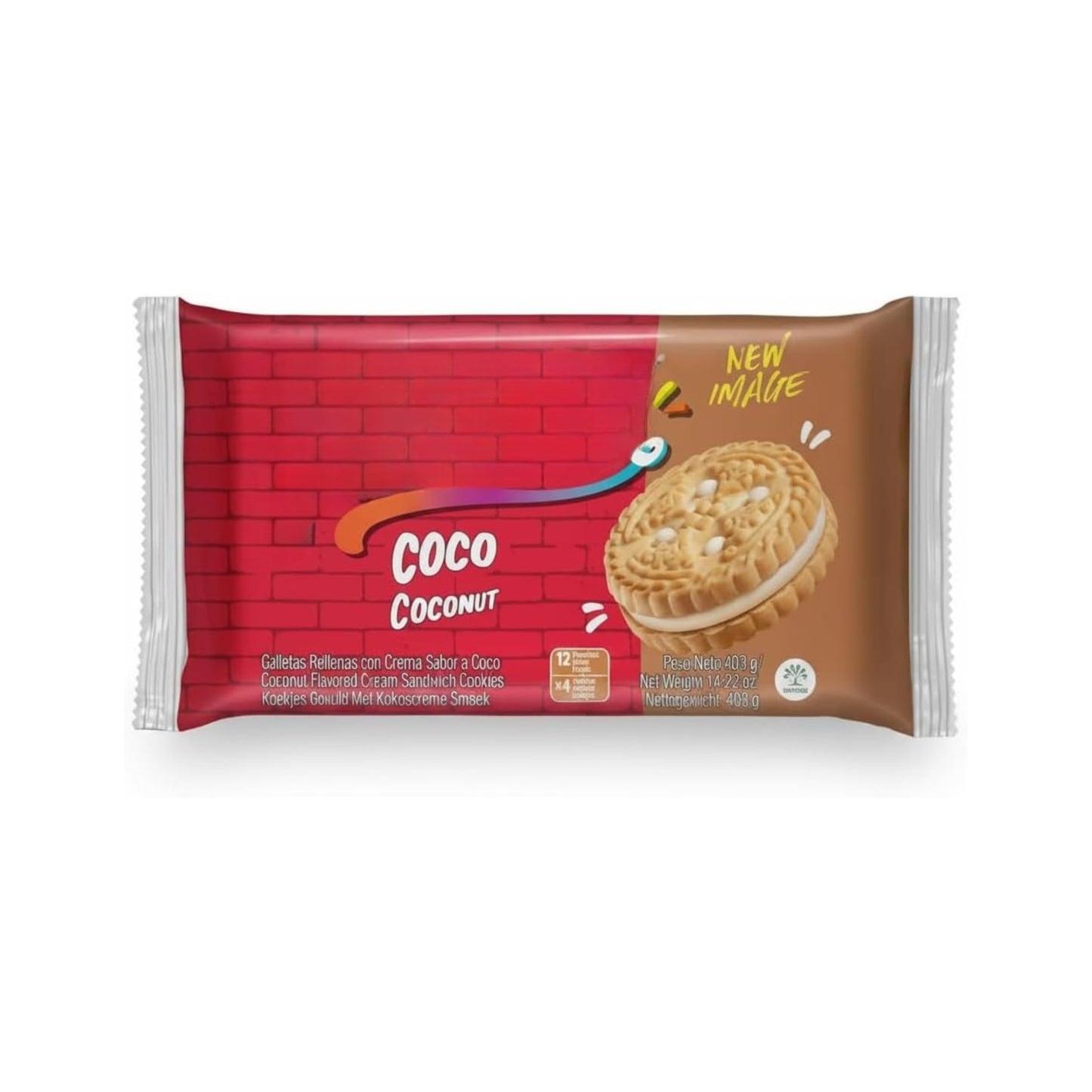 Galletas Sabor Coco - Pack de 12 Unidades (403g) - Galletas Rellenas de Crema de Coco Crujientes - Snacks Individuales Ideales para Merienda, Desayuno y Postres - NEXU