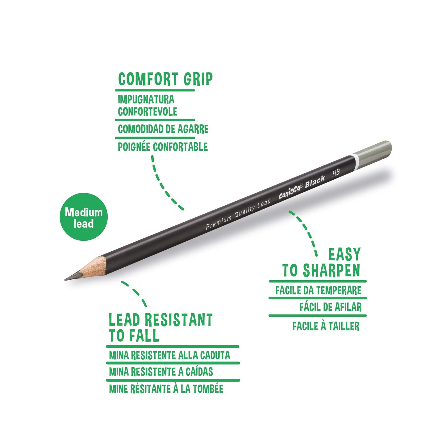CARIOCA BLACK PENCIL | 42928 - Lápices de Grafito Triangulares, 2H, 12 Unidades