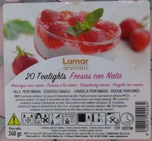 PACK 20 TEALIGHTS COLOR - FRESAS CON NATA
