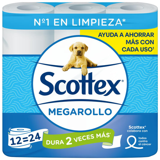 Scottex Megarollo Papel Higiénico Seco 12 rollos (24 rollos de un rollo original)
