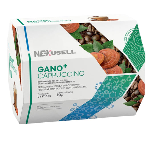 CAFÉ GANO+ CAPPUCCINO - con Ganoderma Lucidum y Micronutrientes – Bebida Instantánea Funcional Antioxidante |1 CAJA de 28 Sobres DE 7,5GR | Sabor Suave y Natural | Apoyo Inmunológico Diario