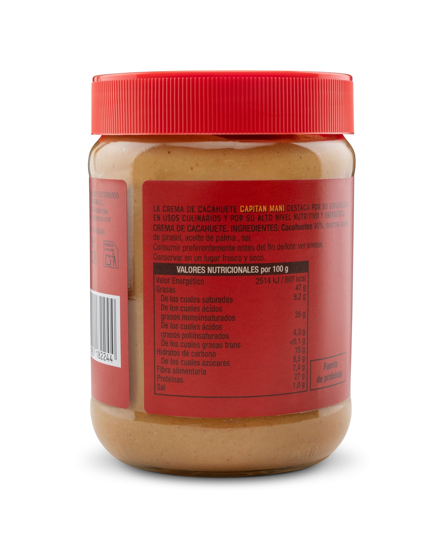 Crema de Cacahuete Capitán Maní Suave 500g| Natural, Sin Azúcares, Sin Aditivos | Alta en Proteína