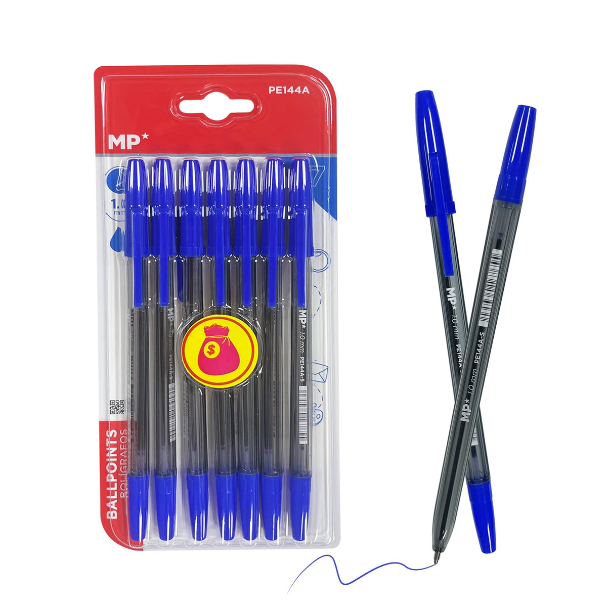 MP Boligrafos boligrafo azul Punta Media 1.0mm Blíster de 7 Unidades para escritura suave