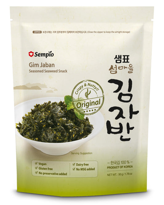 Aperitivo de Algas Crujientes Sempio (Original, 50g) - Condimento Sabroso de Algas Crujientes, Gim Jaban Aperitivo Coreano Saludable Vegano, Sin Conservantes, Sin Lácteos