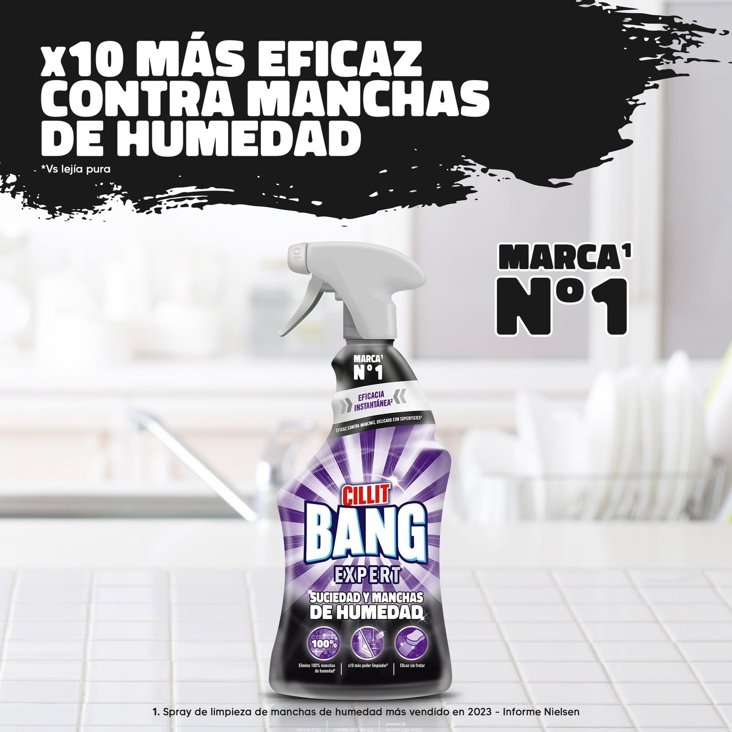 Cillit Bang Manchas de Humedad y Suciedad, potente limpiador juntas negras, baño, cocina, formato spray, 750 ml
