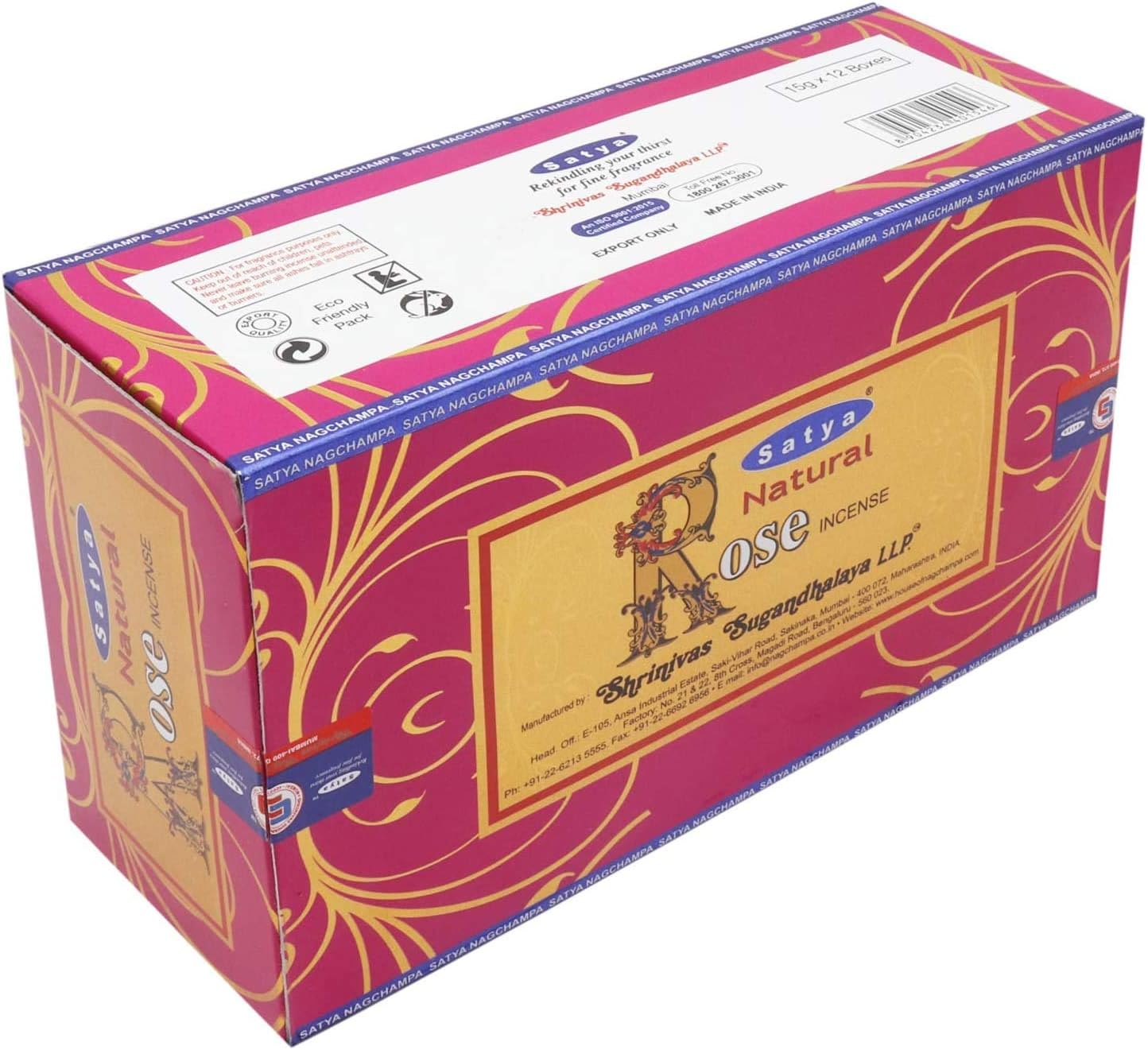 Incienso Natural Serie Satya – Rosa – 15 Grs – Lote de 12 recipientes