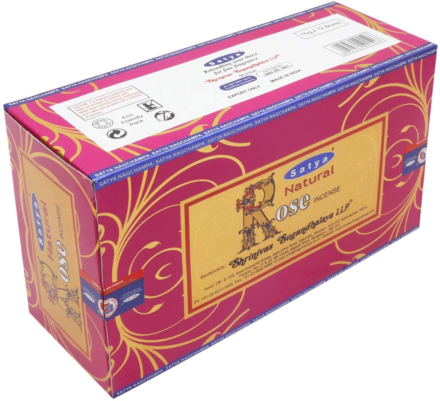Incienso Natural Serie Satya – Rosa – 15 Grs – Lote de 12 recipientes