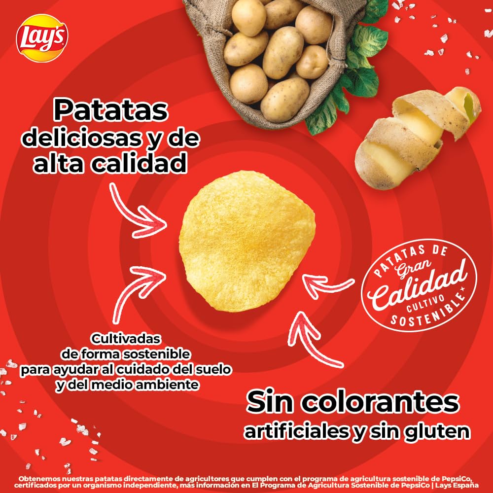Lay's al punto de sal, Patatas Fritas de cultivos sostenibles con sabores vegetales, Producto de Aperitivo, bolsa familiar, 248 g