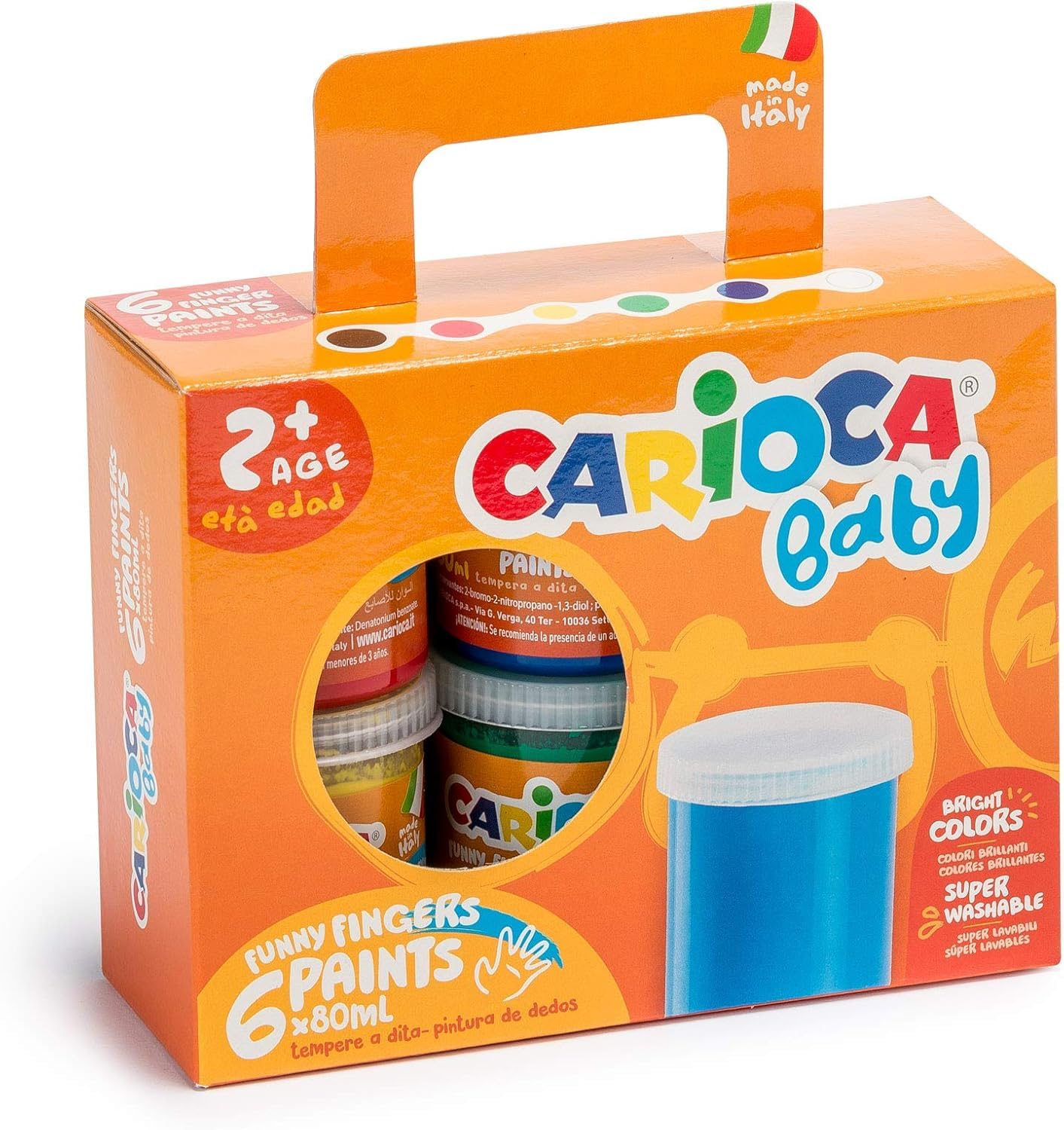 Carioca FINGER PAINT | KO032 - Set de Pintura de Dedos Super Lavable para niños a partir de 24 meses, Multicolor, 6 Botes de 80ml